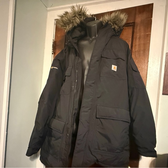 Carhartt Men's Black Puffer Jacket with Fur Hood - Picture 2 of 6